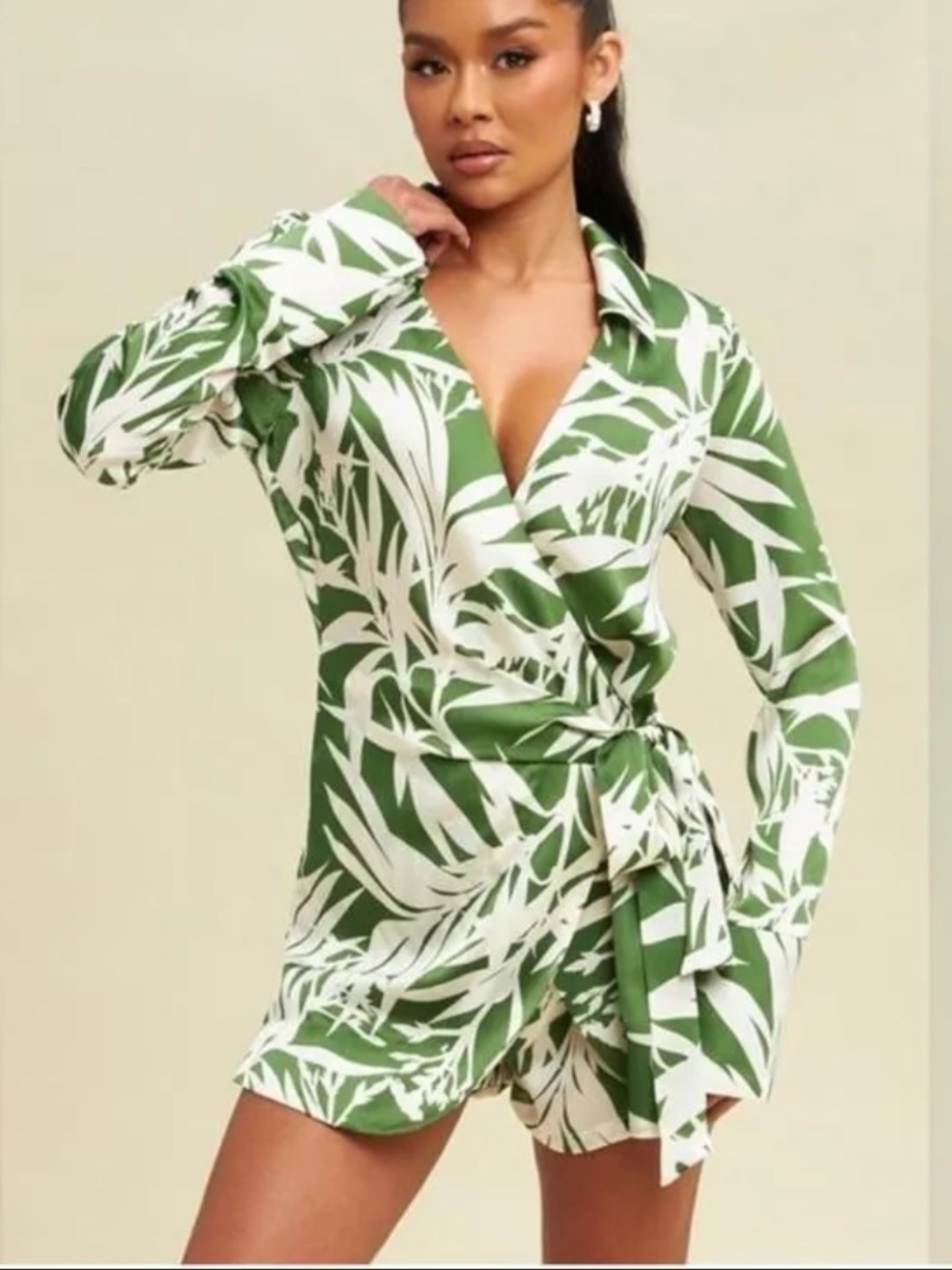 Green Tropical Wrap Romper